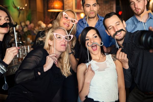 Group enjoying fun virtual photo booth