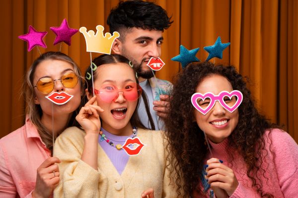 Group posing together in photo booth