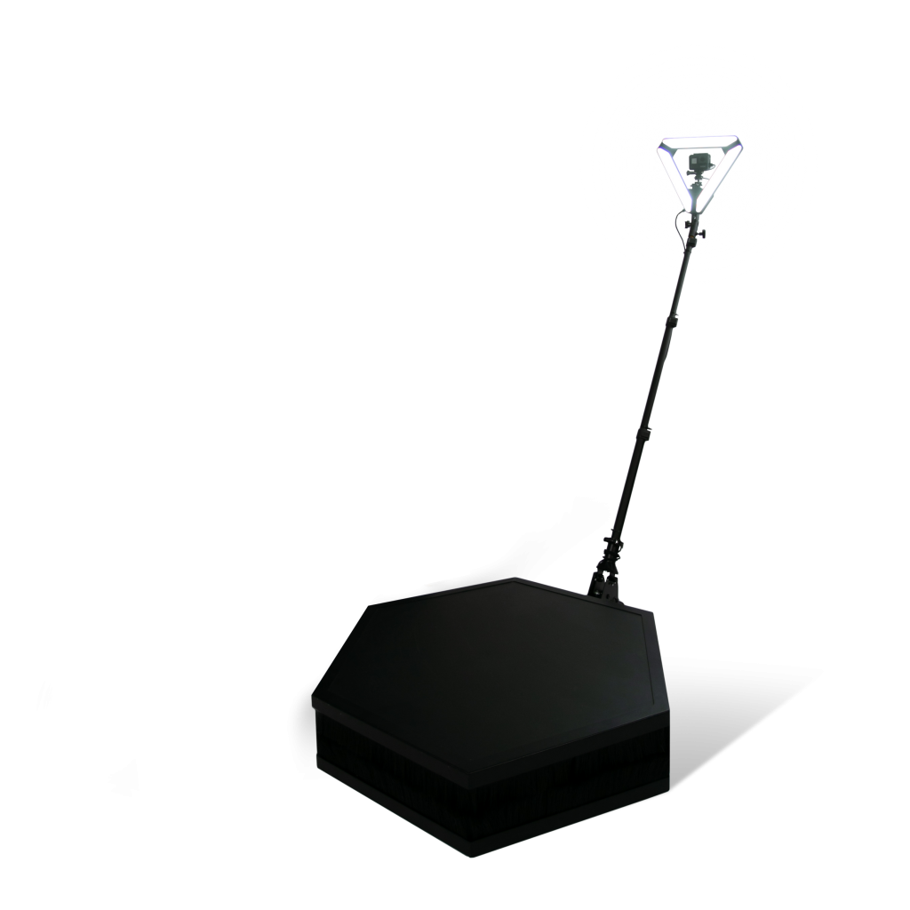 A studio product shot of the orbit 360 booth platform and camera-arm rig
