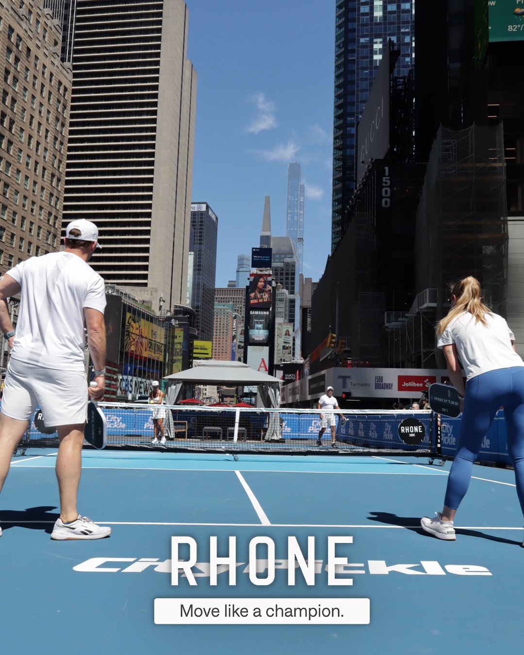Players on the City Pickle court at the Rhone Times Square activation