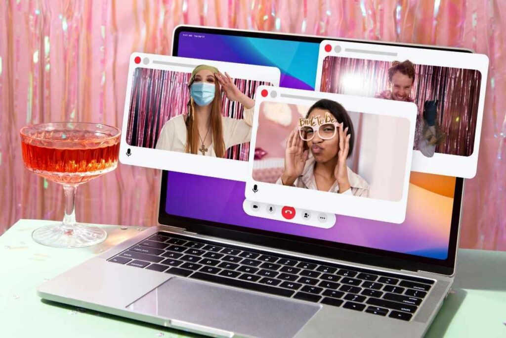 Friends using a virtual photo booth
