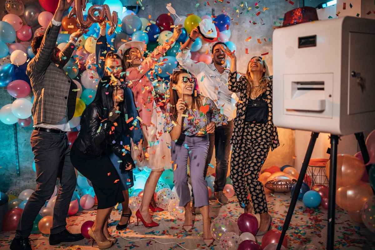 Group posing at gif photo booth