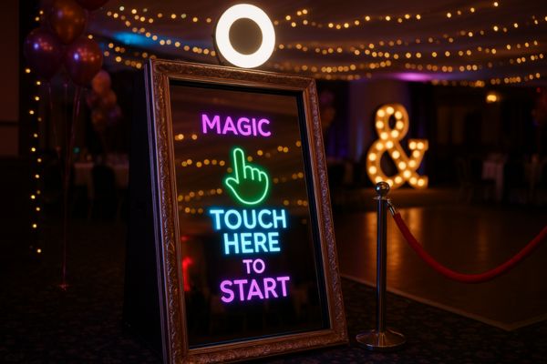A magic mirror photo booth at an event